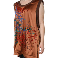 Dolce & Gabbana Brown Crystal Embellished Sleeveless Tank Top