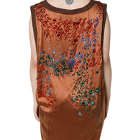 Dolce & Gabbana Brown Crystal Embellished Sleeveless Tank Top