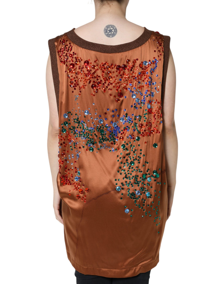 Dolce & Gabbana Brown Crystal Embellished Sleeveless Tank Top