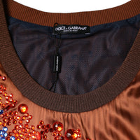 Dolce & Gabbana Brown Crystal Embellished Sleeveless Tank Top