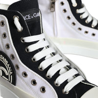 Dolce & Gabbana White Black Canvas Logo Mid Top Sneakers Shoes