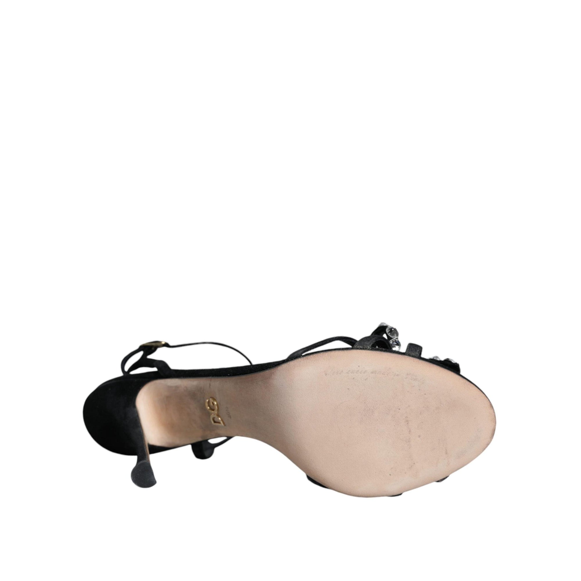 Dolce &amp; Gabbana Black Suede Crystals KEIRA Sandals Shoes