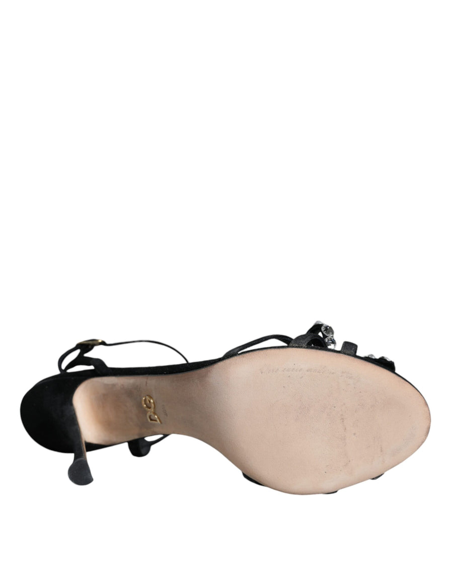 Dolce & Gabbana Black Suede Crystals KEIRA Sandals Shoes