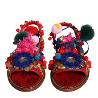 Dolce & Gabbana Multicolor Pom Pom Fur Wrap Sandals Shoes