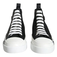 Dolce & Gabbana Black White Leather Mid Top Sneakers Shoes