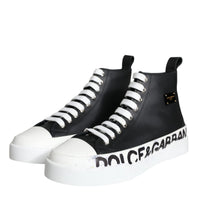 Dolce & Gabbana Black White Leather Mid Top Sneakers Shoes