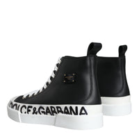 Dolce & Gabbana Black White Leather Mid Top Sneakers Shoes