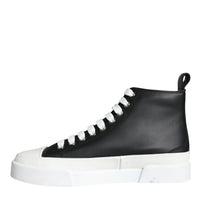 Dolce & Gabbana Black White Leather Mid Top Sneakers Shoes