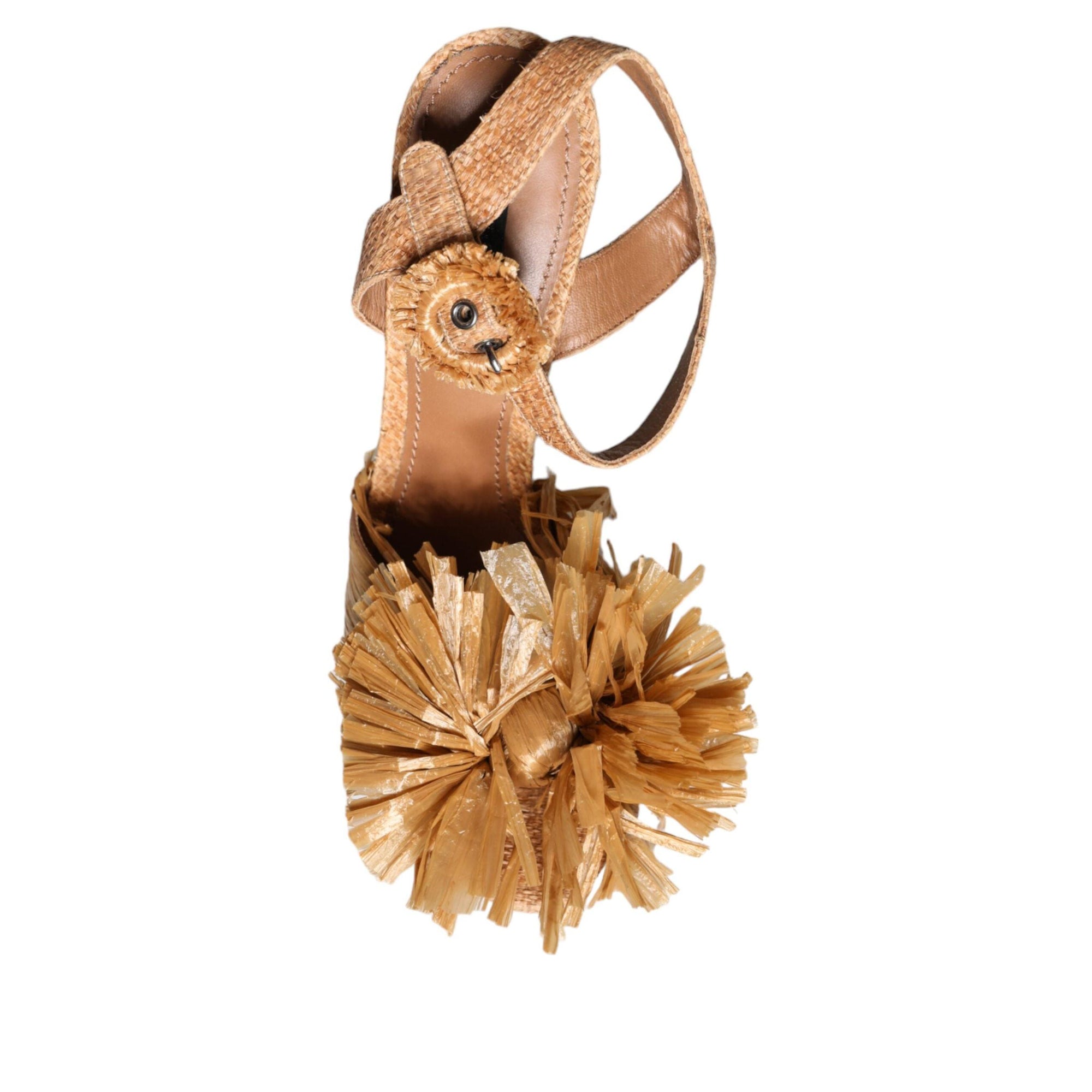 Dolce &amp; Gabbana Brown Raffia Ankle Strap Crystal Sandals Shoes