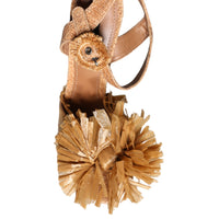 Dolce & Gabbana Brown Raffia Ankle Strap Crystal Sandals Shoes