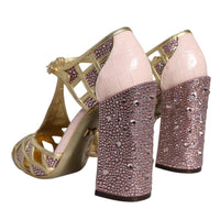 Dolce & Gabbana Pink Strass Crystals T-strap Sandals Shoes