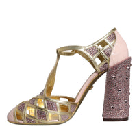 Dolce & Gabbana Pink Strass Crystals T-strap Sandals Shoes