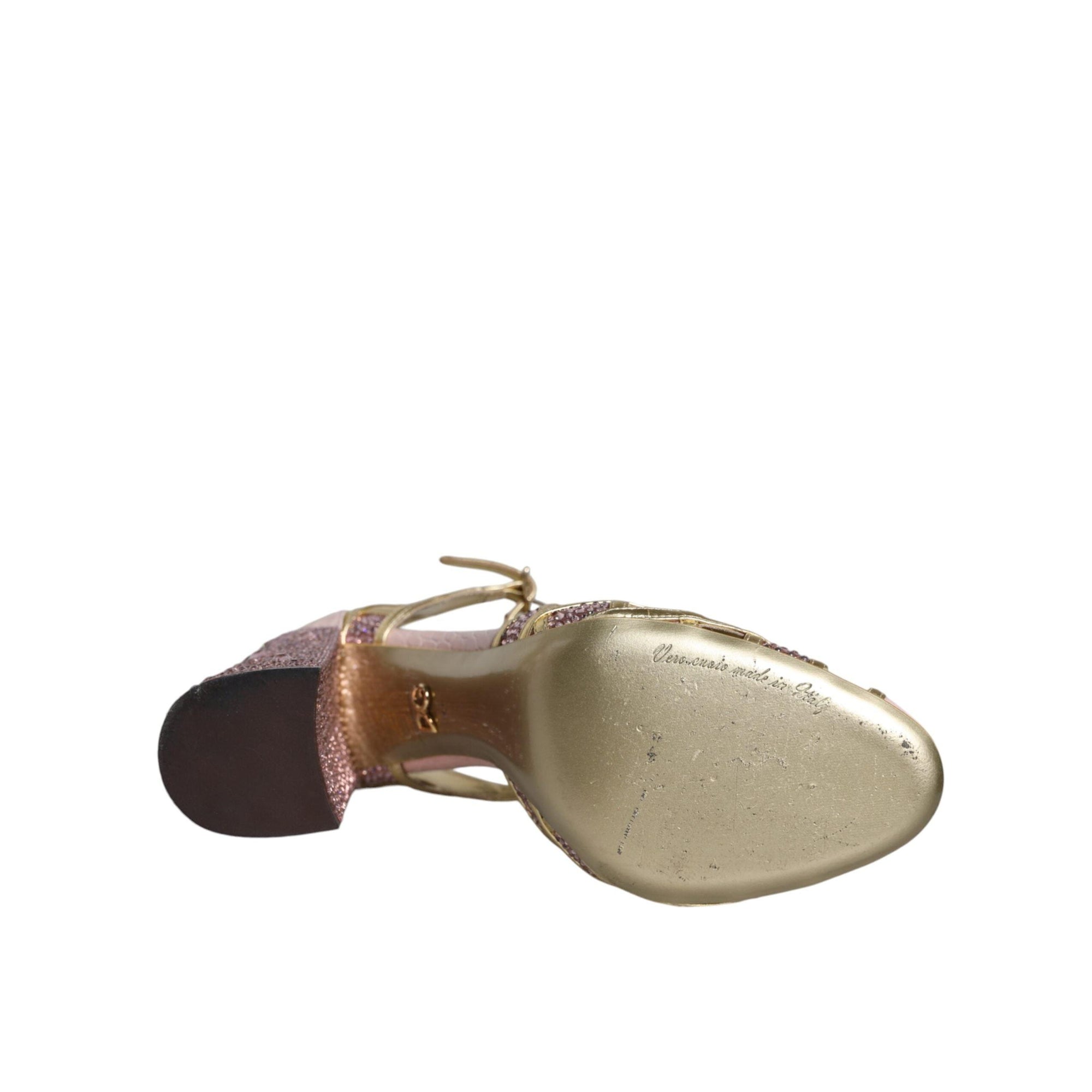 Dolce &amp; Gabbana Pink Strass Crystals T-strap Sandals Shoes
