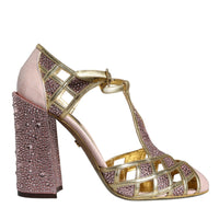 Dolce & Gabbana Pink Strass Crystals T-strap Sandals Shoes