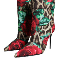 Dolce & Gabbana Multicolor Leopard Rose Mid Calf Boots Shoes