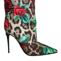 Dolce & Gabbana Multicolor Leopard Rose Mid Calf Boots Shoes