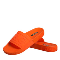 Dolce & Gabbana Orange Rubber Slides Sandals Beachwear Shoes