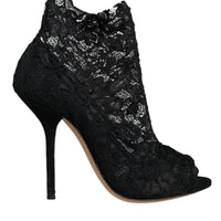 Dolce & Gabbana Black Stretch Taormina Lace Boots Shoes