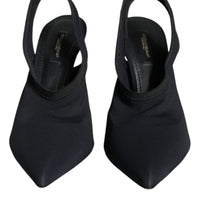 Dolce & Gabbana Black Jersey Stretch Heels Slingback Shoes