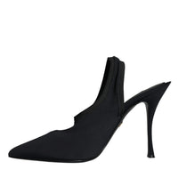 Dolce & Gabbana Black Jersey Stretch Heels Slingback Shoes