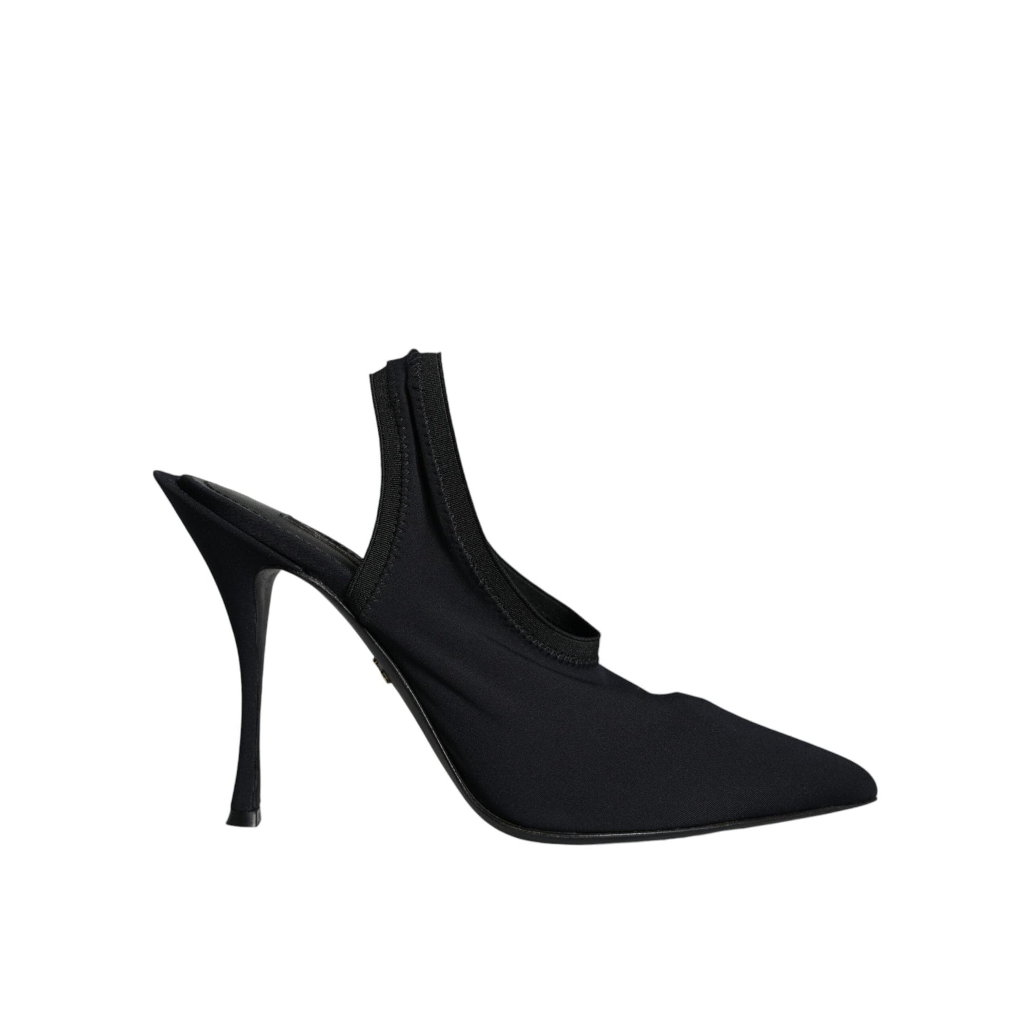 Dolce &amp; Gabbana Black Jersey Stretch Heels Slingback Shoes