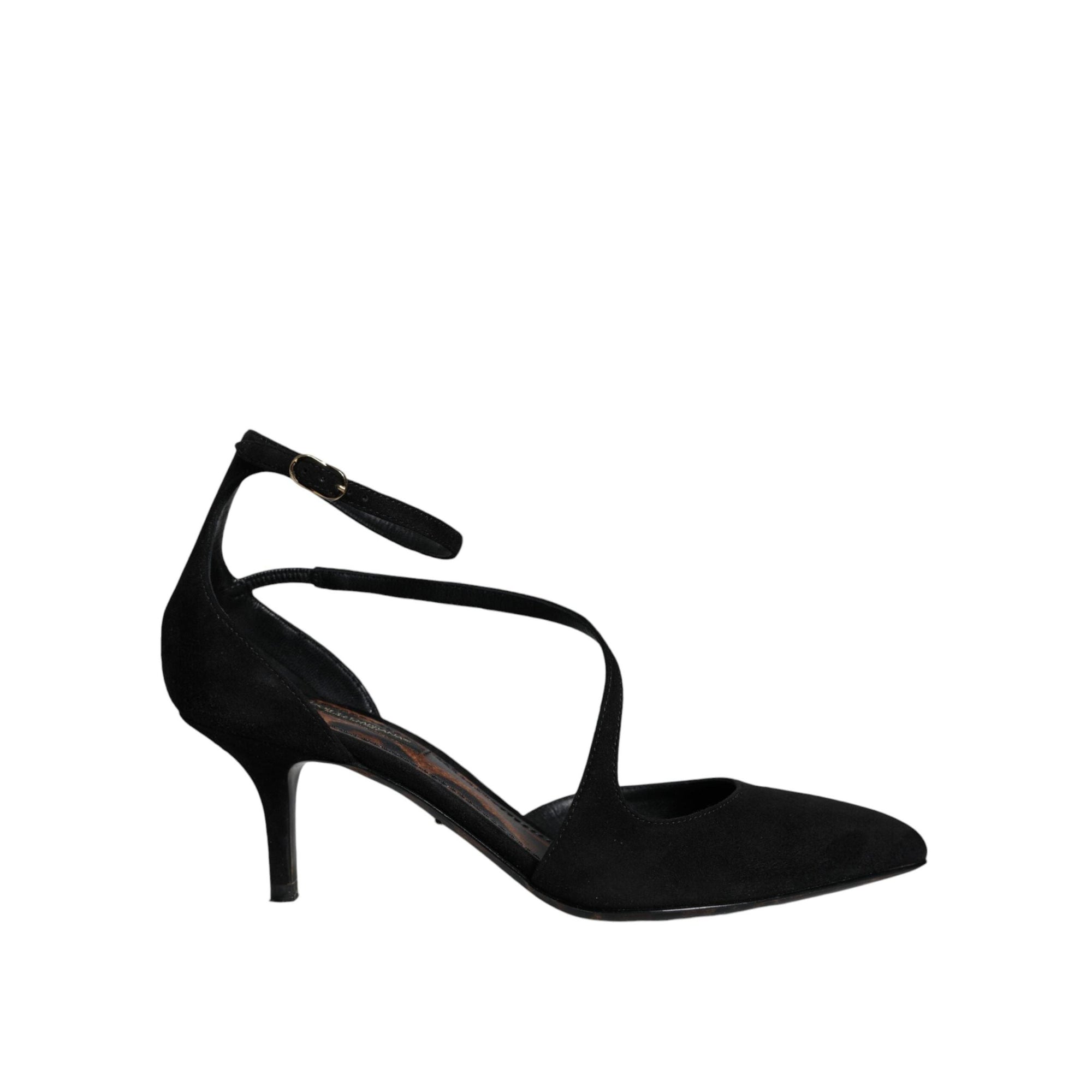 Dolce &amp; Gabbana Black Suede Ankle Strap Pumps Heels Shoes