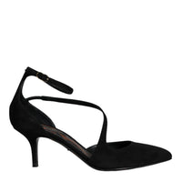 Dolce & Gabbana Black Suede Ankle Strap Pumps Heels Shoes