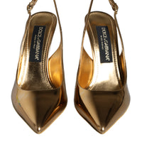 Dolce & Gabbana Gold Patent Leather Heels Slingback Shoes