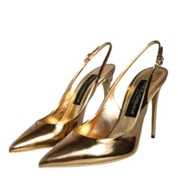 Dolce & Gabbana Gold Patent Leather Heels Slingback Shoes