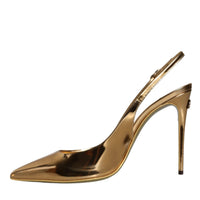 Dolce & Gabbana Gold Patent Leather Heels Slingback Shoes