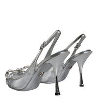 Dolce & Gabbana Silver Mesh Crystal Embellished Slingback Shoes