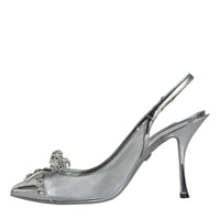 Dolce & Gabbana Silver Mesh Crystal Embellished Slingback Shoes