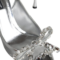 Dolce & Gabbana Silver Mesh Crystal Embellished Slingback Shoes