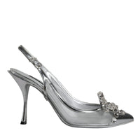 Dolce & Gabbana Silver Mesh Crystal Embellished Slingback Shoes