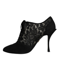 Dolce & Gabbana Black Taormina Lace Up Stretch Heels Shoes