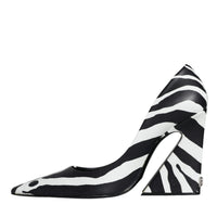 Dolce & Gabbana White Black Zebra Leather Heels Pumps Shoes