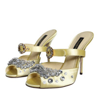 Dolce & Gabbana Yellow Mary Janes Satin Crystal Sandals Shoes