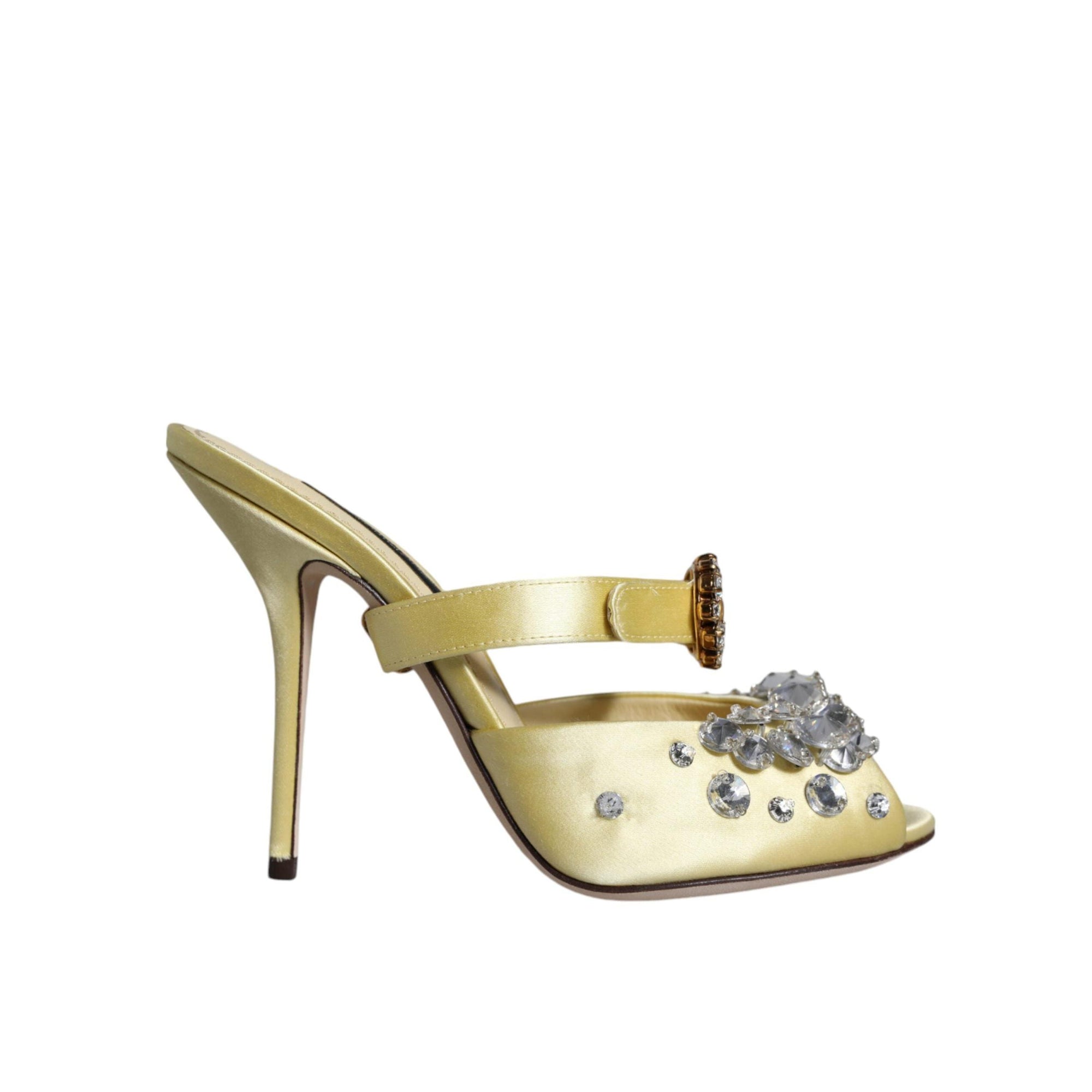 Dolce &amp; Gabbana Yellow Mary Janes Satin Crystal Sandals Shoes