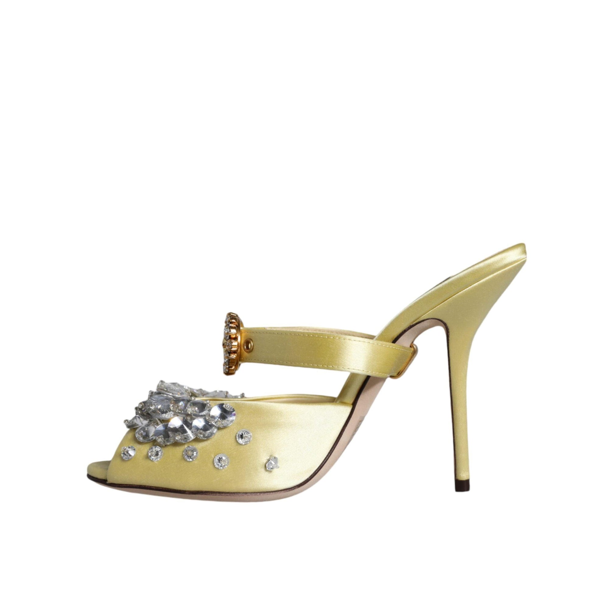 Dolce &amp; Gabbana Yellow Mary Janes Satin Crystal Sandals Shoes