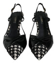 Dolce & Gabbana Black Leather Houndstooth Slingback Shoes