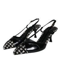 Dolce & Gabbana Black Leather Houndstooth Slingback Shoes