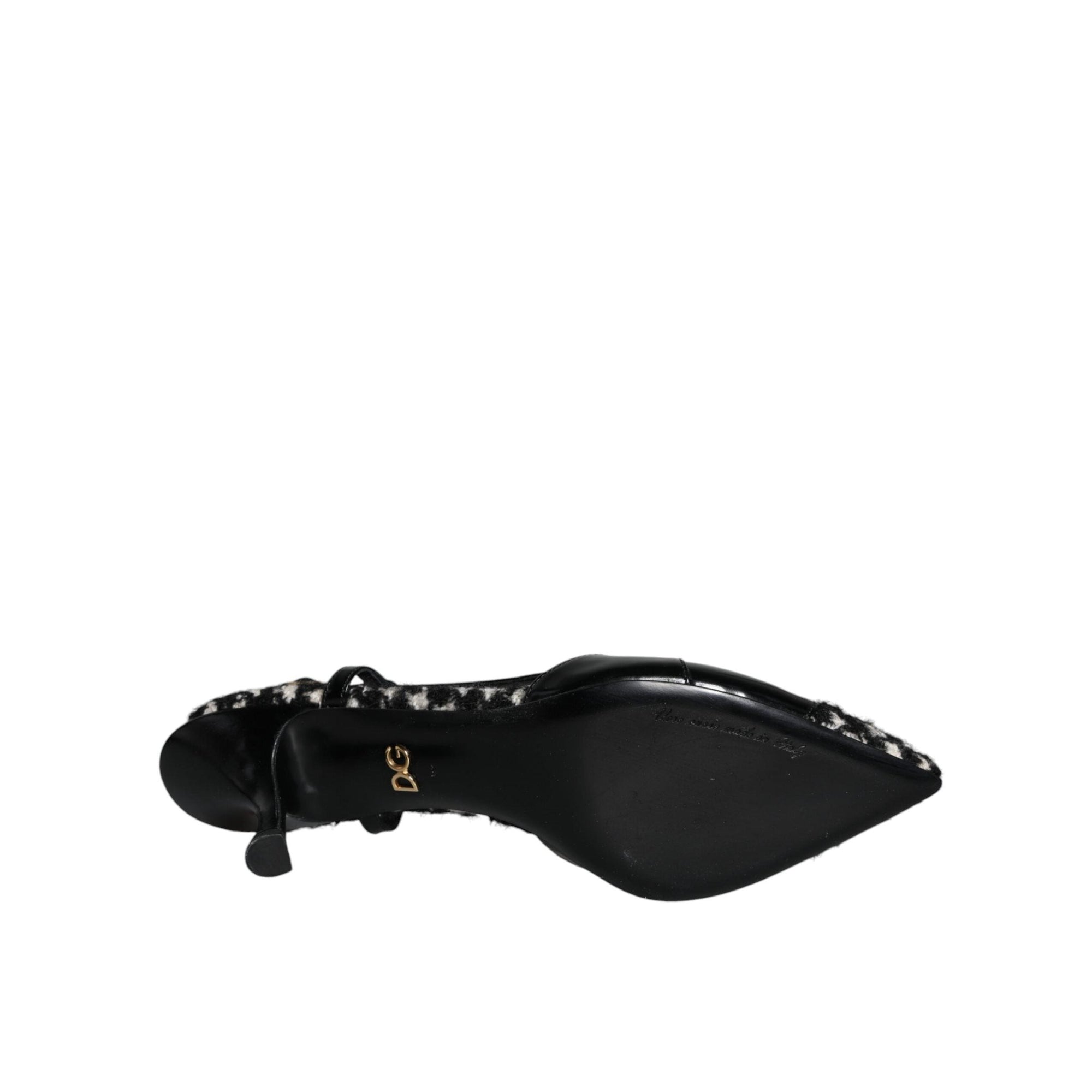 Dolce &amp; Gabbana Black Leather Houndstooth Slingback Shoes