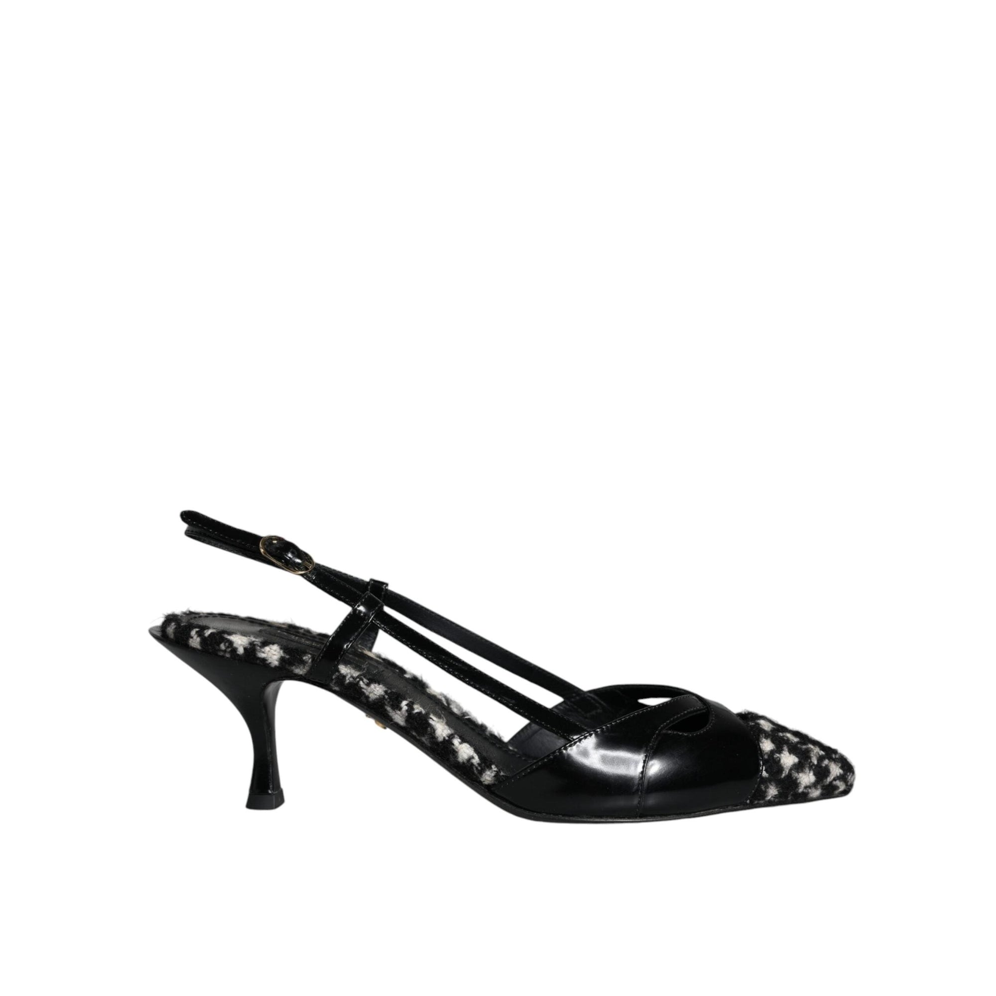 Dolce &amp; Gabbana Black Leather Houndstooth Slingback Shoes