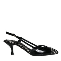 Dolce & Gabbana Black Leather Houndstooth Slingback Shoes