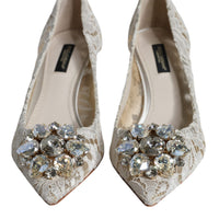 Dolce & Gabbana White Taormina Lace Crystal Heel Pumps Shoes