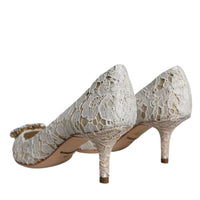 Dolce & Gabbana White Taormina Lace Crystal Heel Pumps Shoes