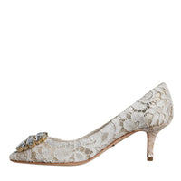 Dolce & Gabbana White Taormina Lace Crystal Heel Pumps Shoes