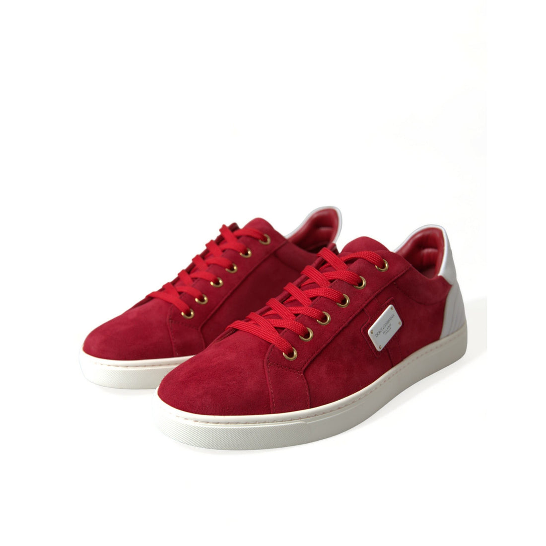 Dolce & Gabbana Red Suede Leather Low Top Sneakers Shoes