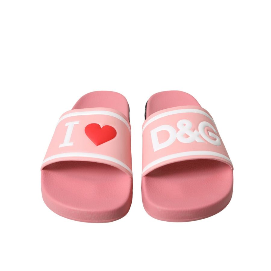 Dolce & Gabbana Pink Leather Slides Beachwear Flats Shoes