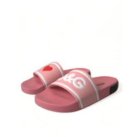 Dolce & Gabbana Pink Leather Slides Beachwear Flats Shoes